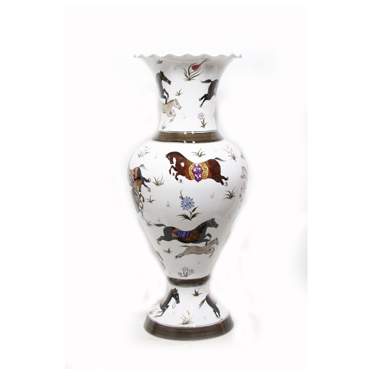 Minyatür Atlılar Dekorlu Dekoratif Çini Elhamra Vazo 36x60 Cm