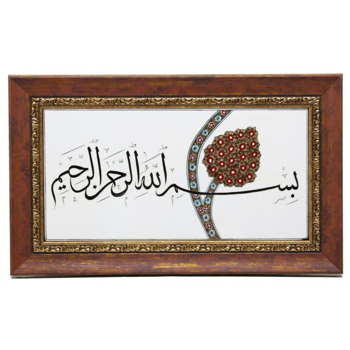 Rumi Ve Besmele Dekorlu Dekoratif Çini Çerçeveli Tablo 50x30 Cm