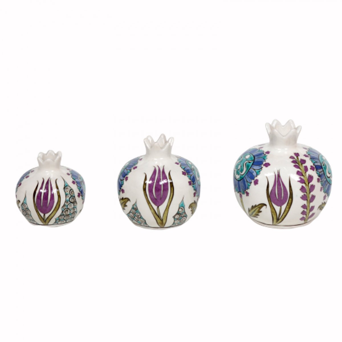 Lale Dekorlu 3 Lü Çini Nar Takımı 8,10,12 Cm