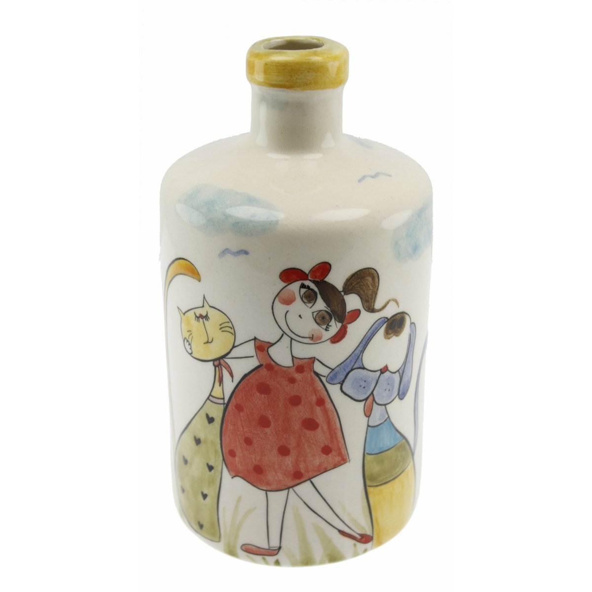 Kedi Köpek Sever Kız Dekorlu Seramik Zeytin Yağı Şişesi 500 Gr 10x17 Cm 