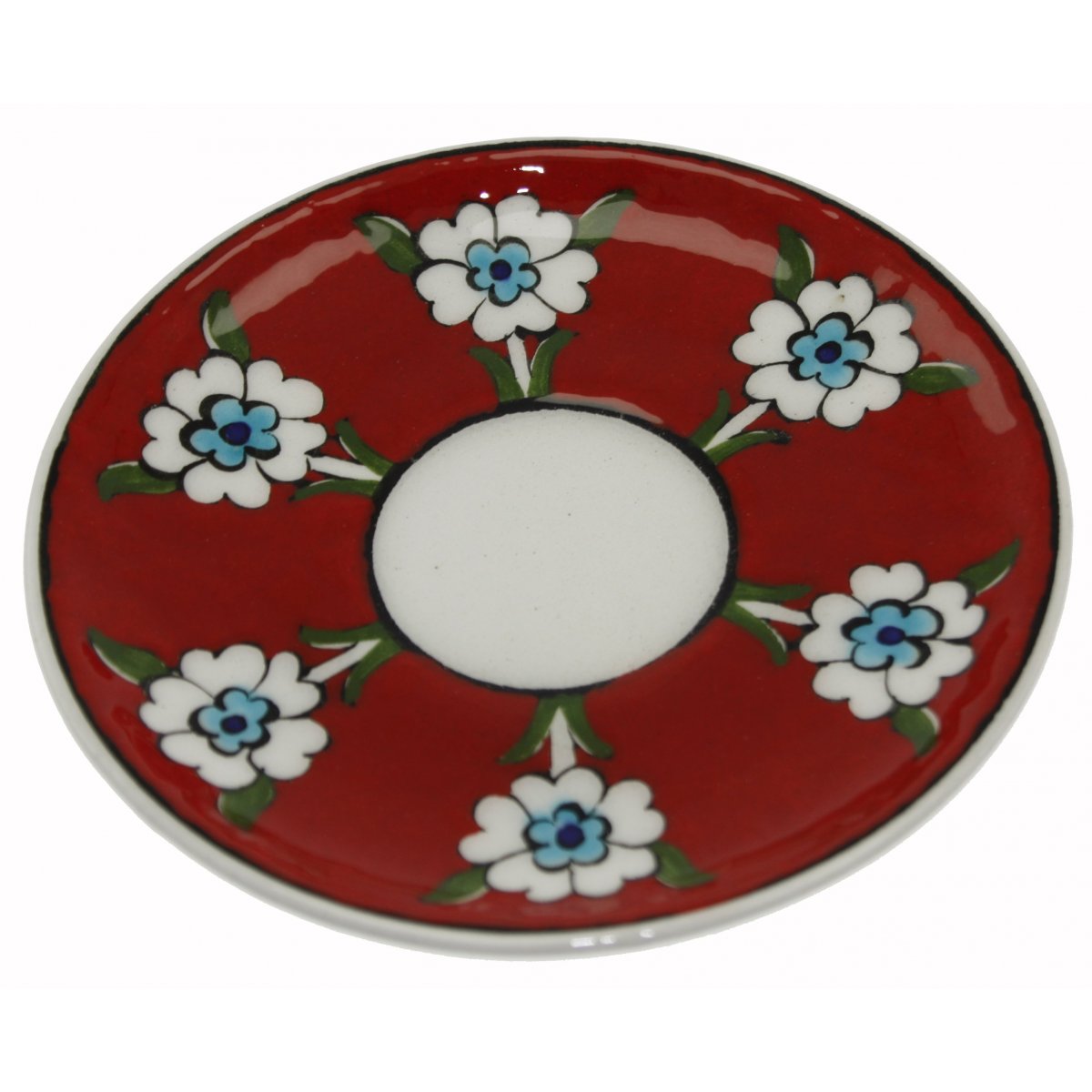 Kırmızı Zemin Hayat Ağacı Dekorlu Ve Lokumluklu 2 Li Çini Kahve Fincan Seti 5x8 Cm