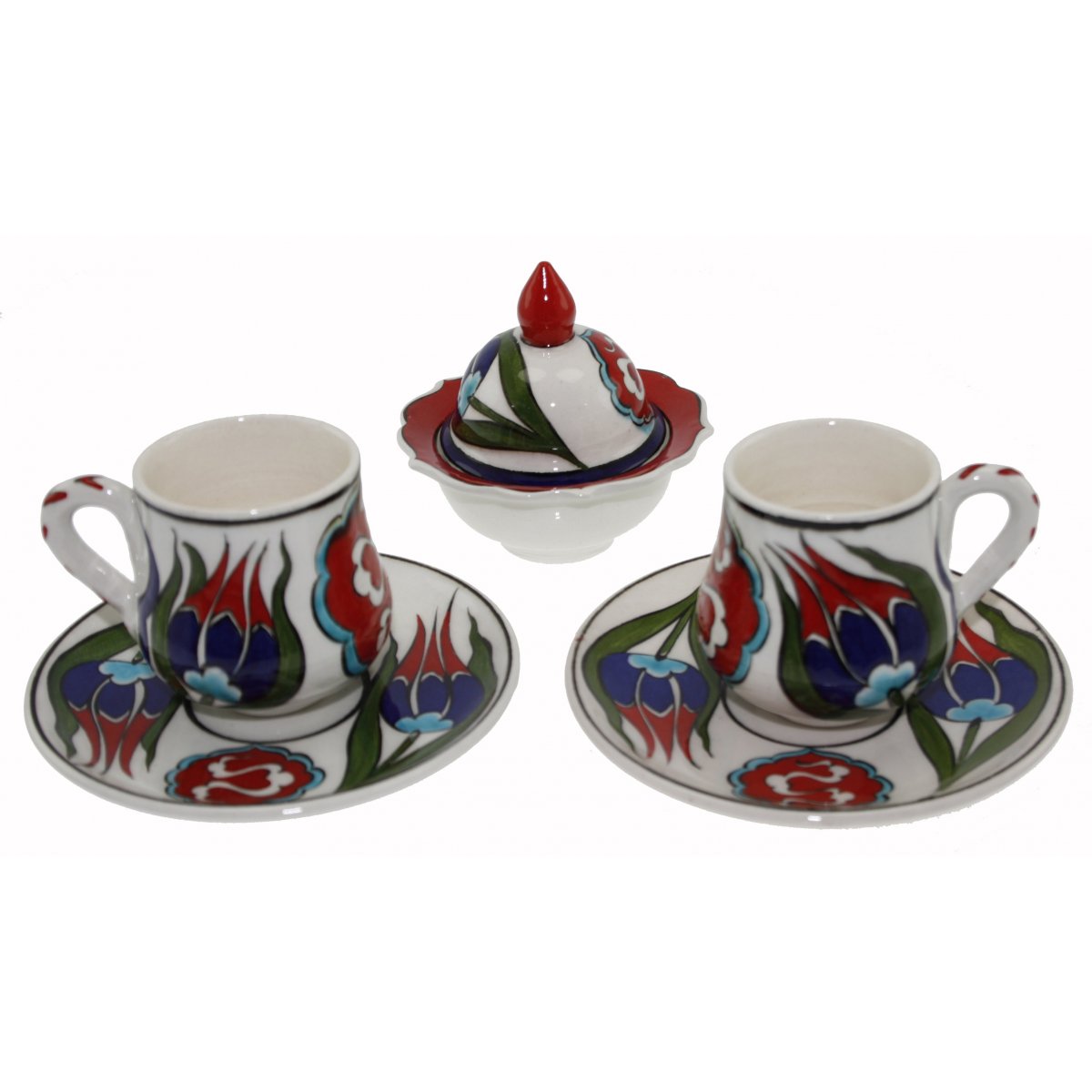 Lale Dekorlu Ve Lokumluklu 2 Li Çini Kahve Fincan Seti 5x8 Cm
