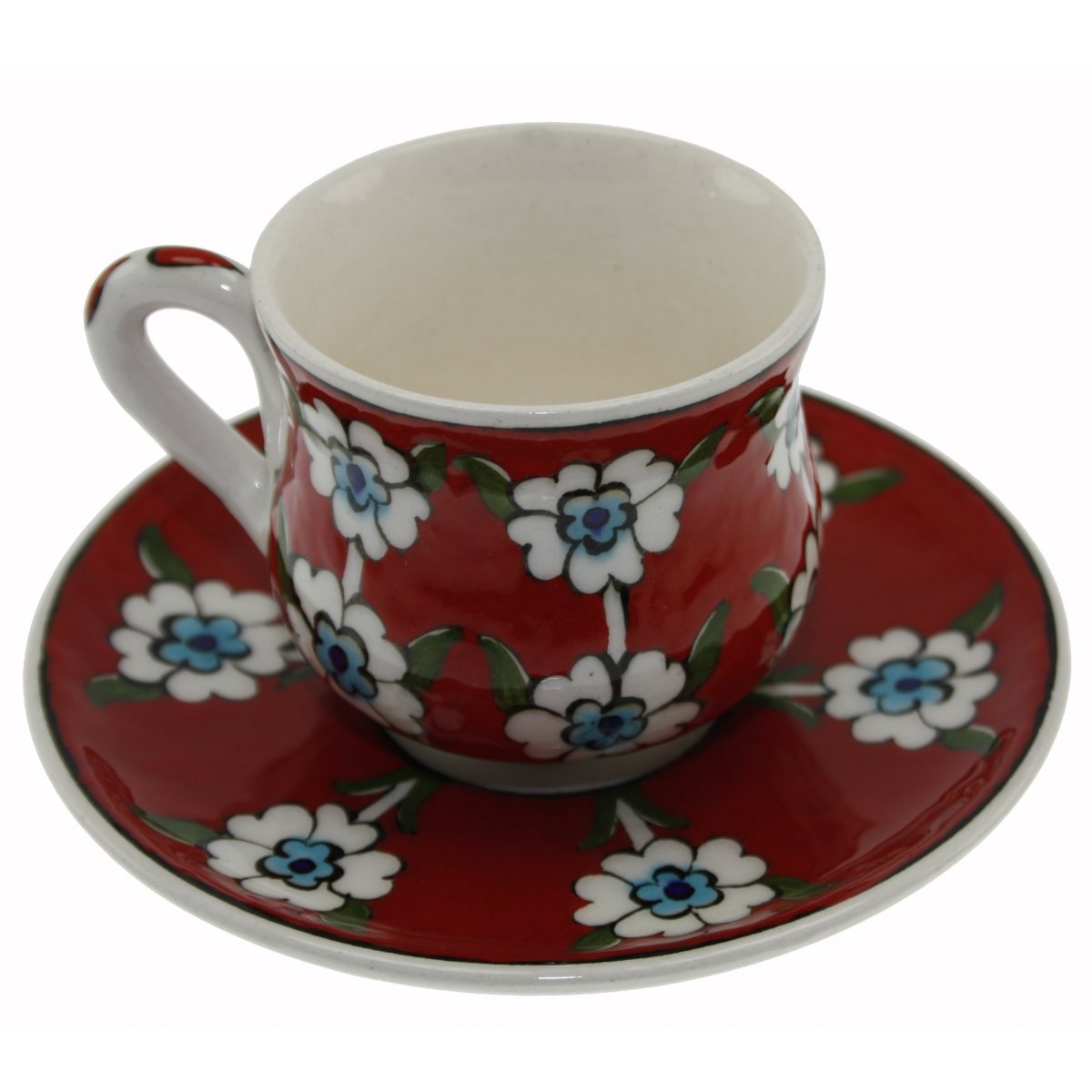 Kırmızı Zemin Hayat Ağacı Dekorlu Kişiye Özel Çini Kahve Fincanı 5x8 Cm