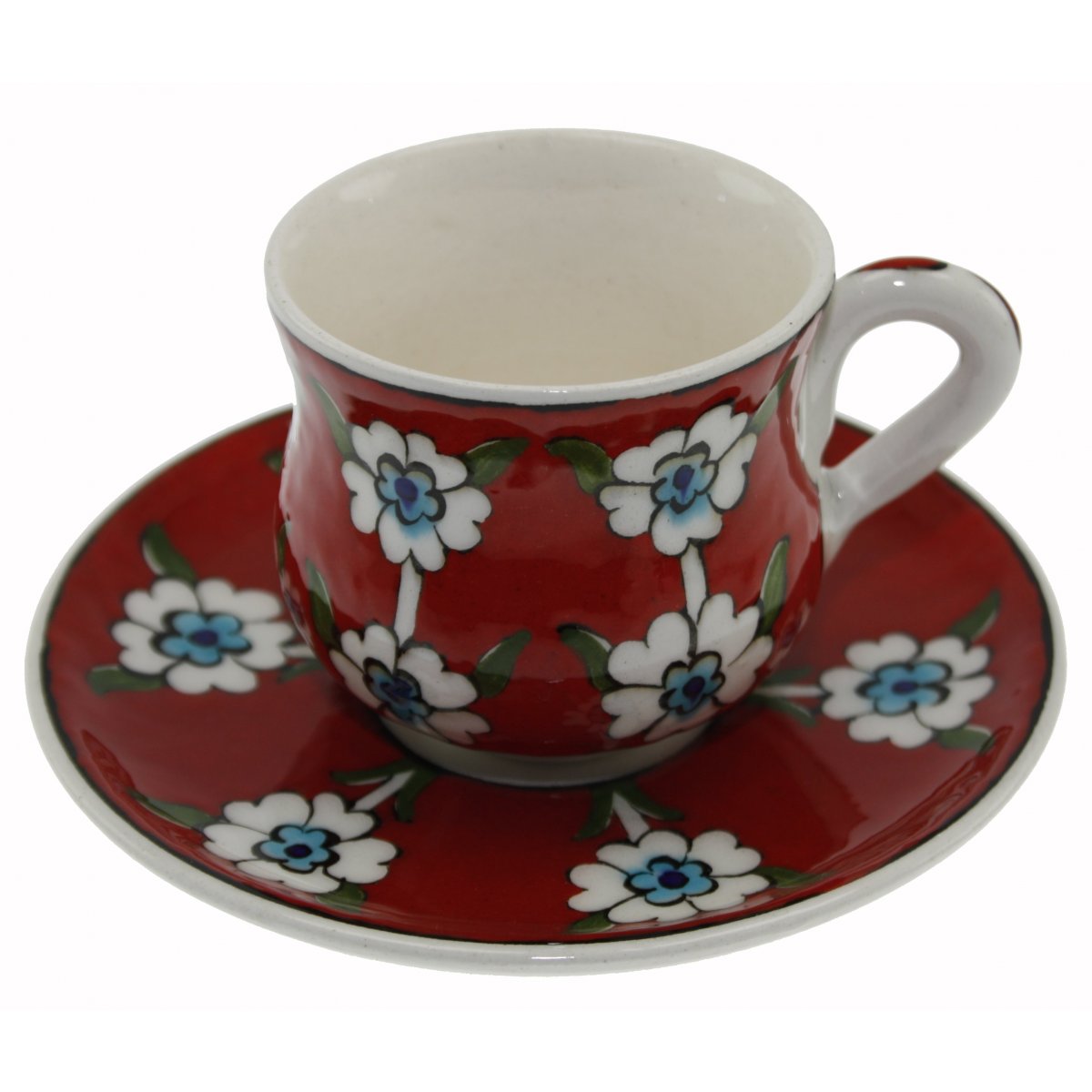 Kırmızı Zemin Hayat Ağacı Dekorlu Kişiye Özel Çini Kahve Fincanı 5x8 Cm