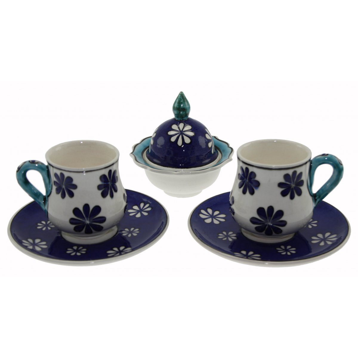 Papatya Dekorlu Ve Lokumluklu 2 Li Çini Kahve Fincan Seti 5x8 Cm