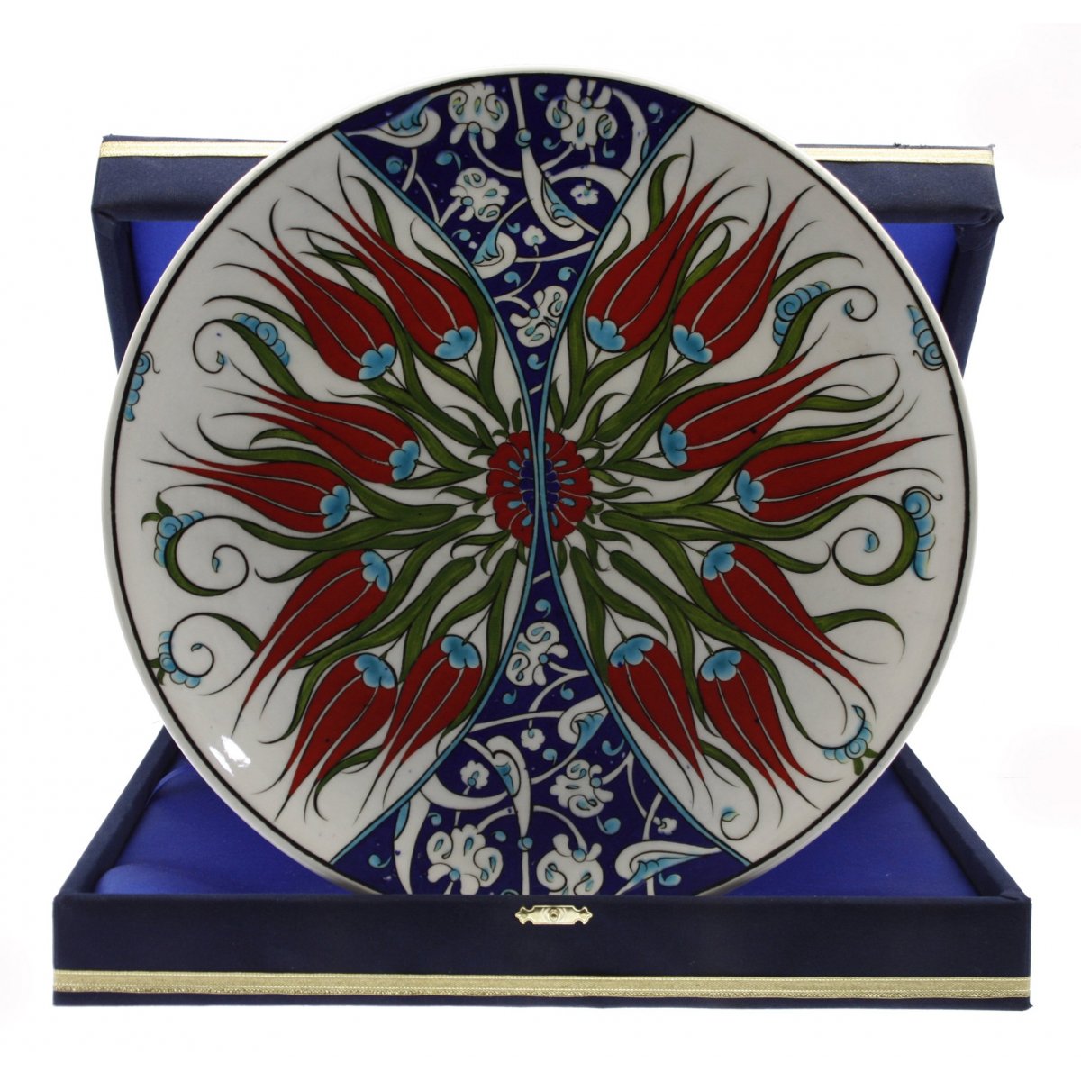 Baba Nakkaş Ve Laler Dekorlu Çini Dekoratif Kadife Kutulu Kurumsal Tabak 30 Cm 