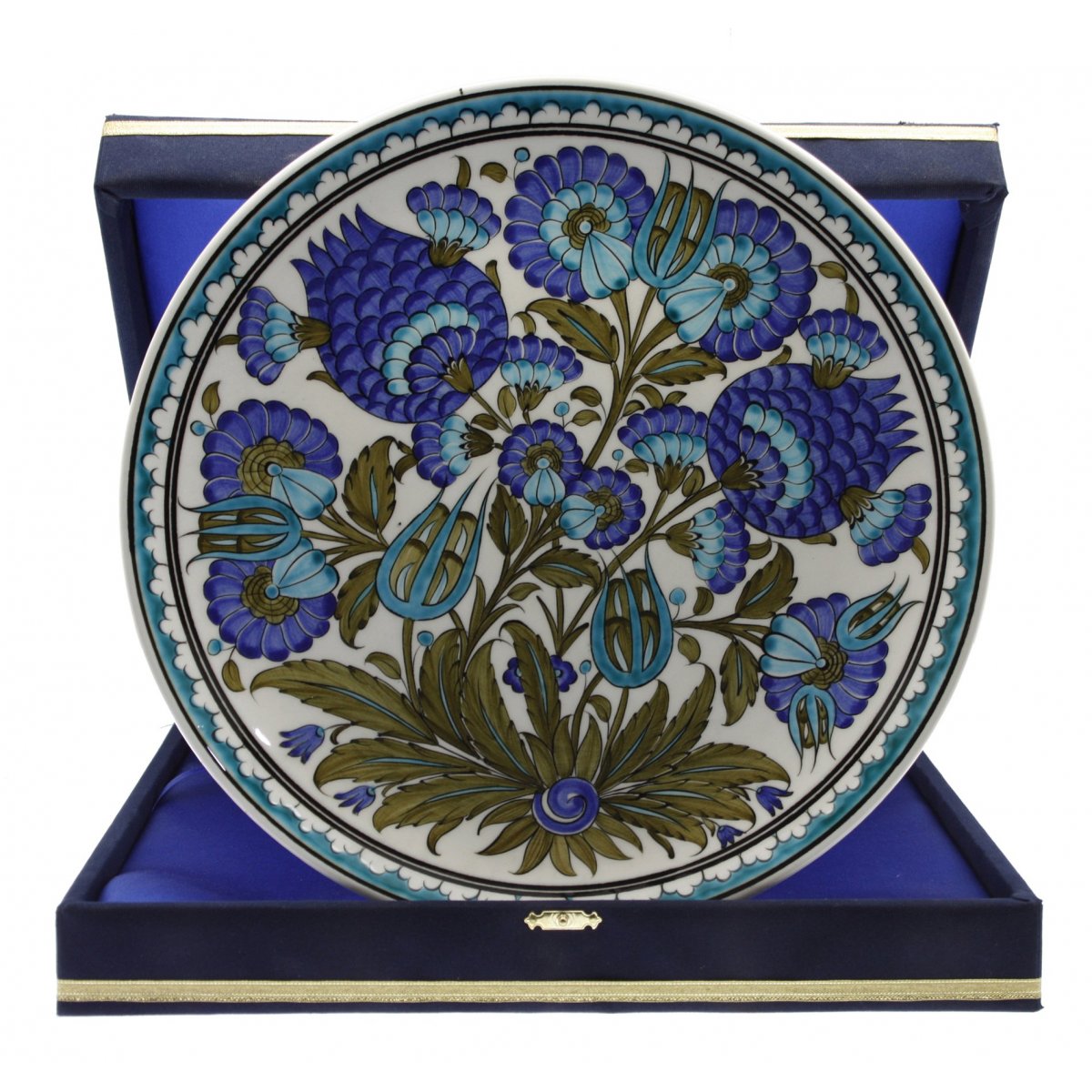 Şam İşi Dekorlu Çini Dekoratif Kadife Kutulu Kurumsal Tabak 30 Cm 