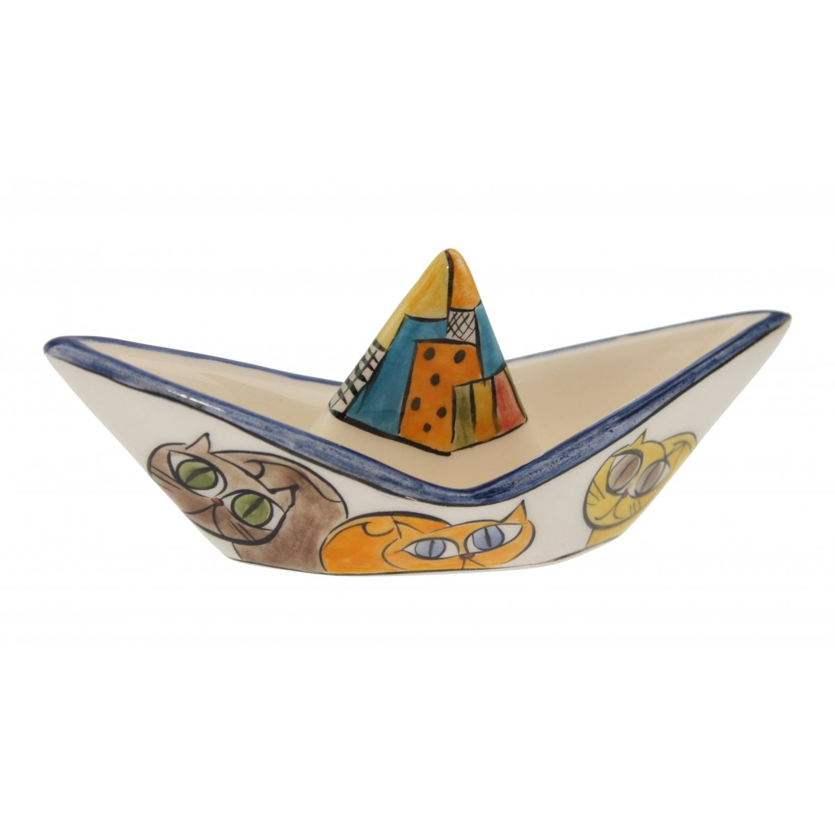 Kediler Dekorlu Çini Gemi Biblo 6x10 Cm 