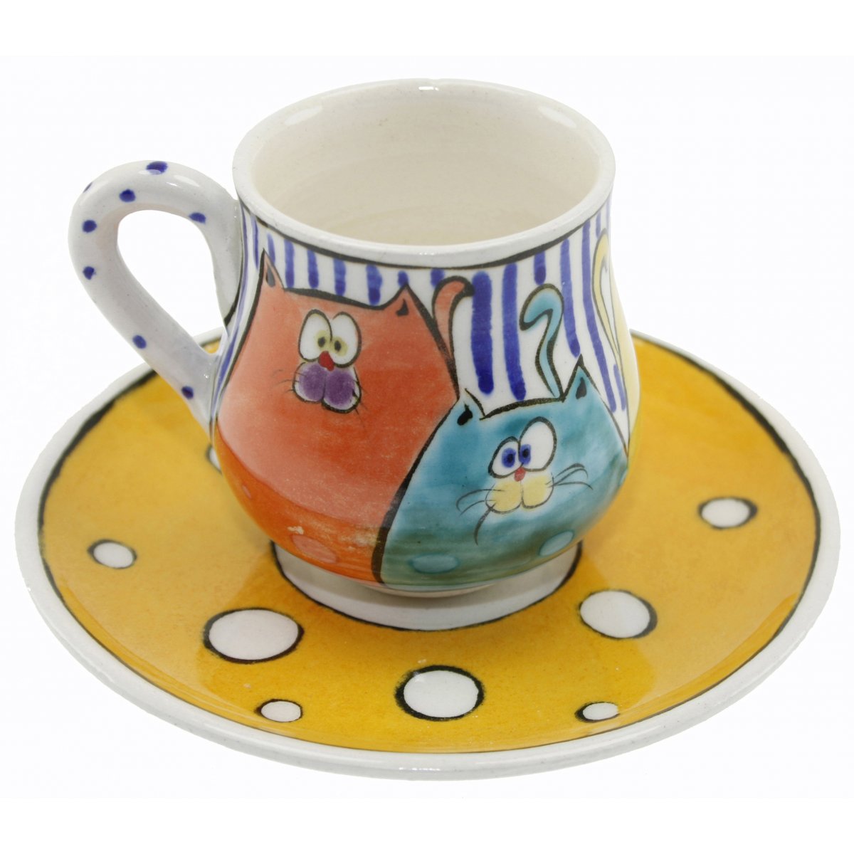 Karton Kediler Dekorlu Kişiye Özel Çini Kahve Fincanı 5x8 Cm