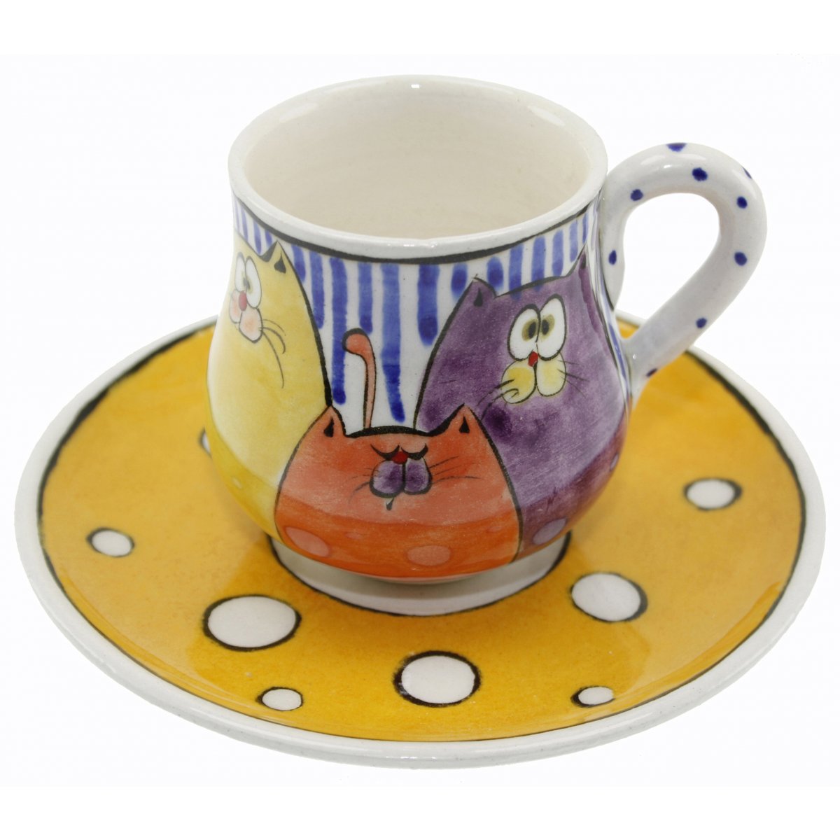 Karton Kediler Dekorlu Kişiye Özel Çini Kahve Fincanı 5x8 Cm