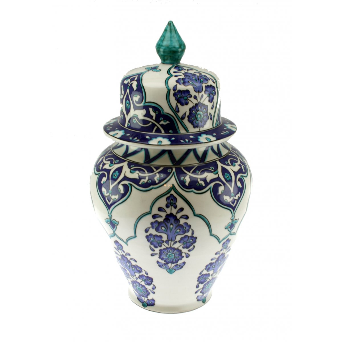 Mavi Beyaz Rumi Dekorlu Çini Şah Vazo 18x30 Cm 