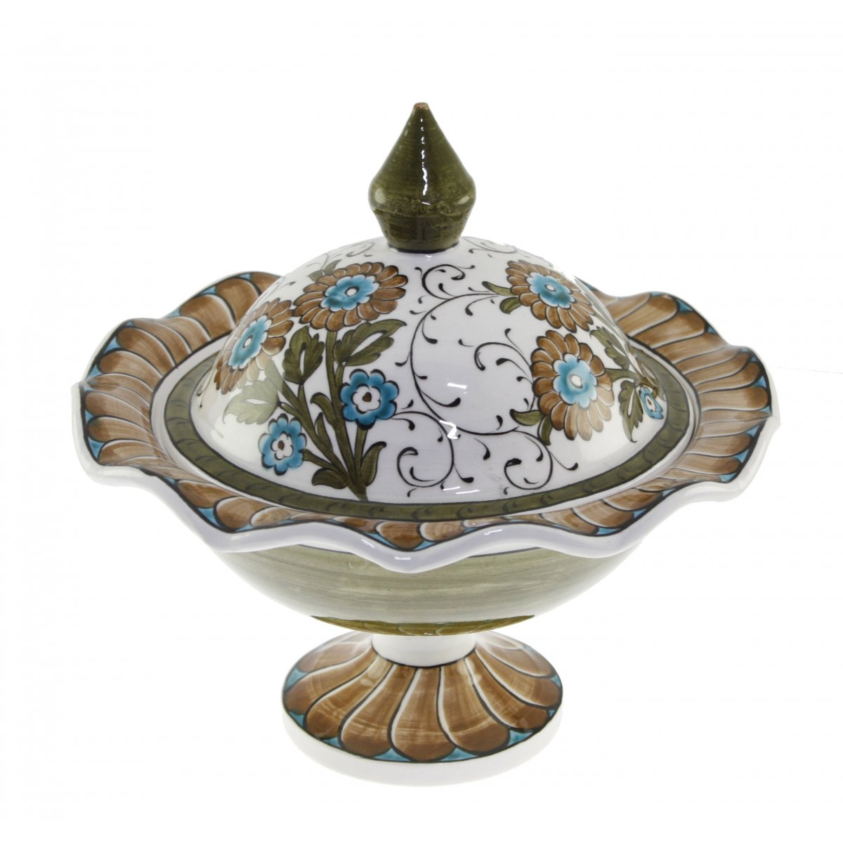 Şam İşi Dekorlu Dekoratif Çini Şekerlik 21x30 Cm 