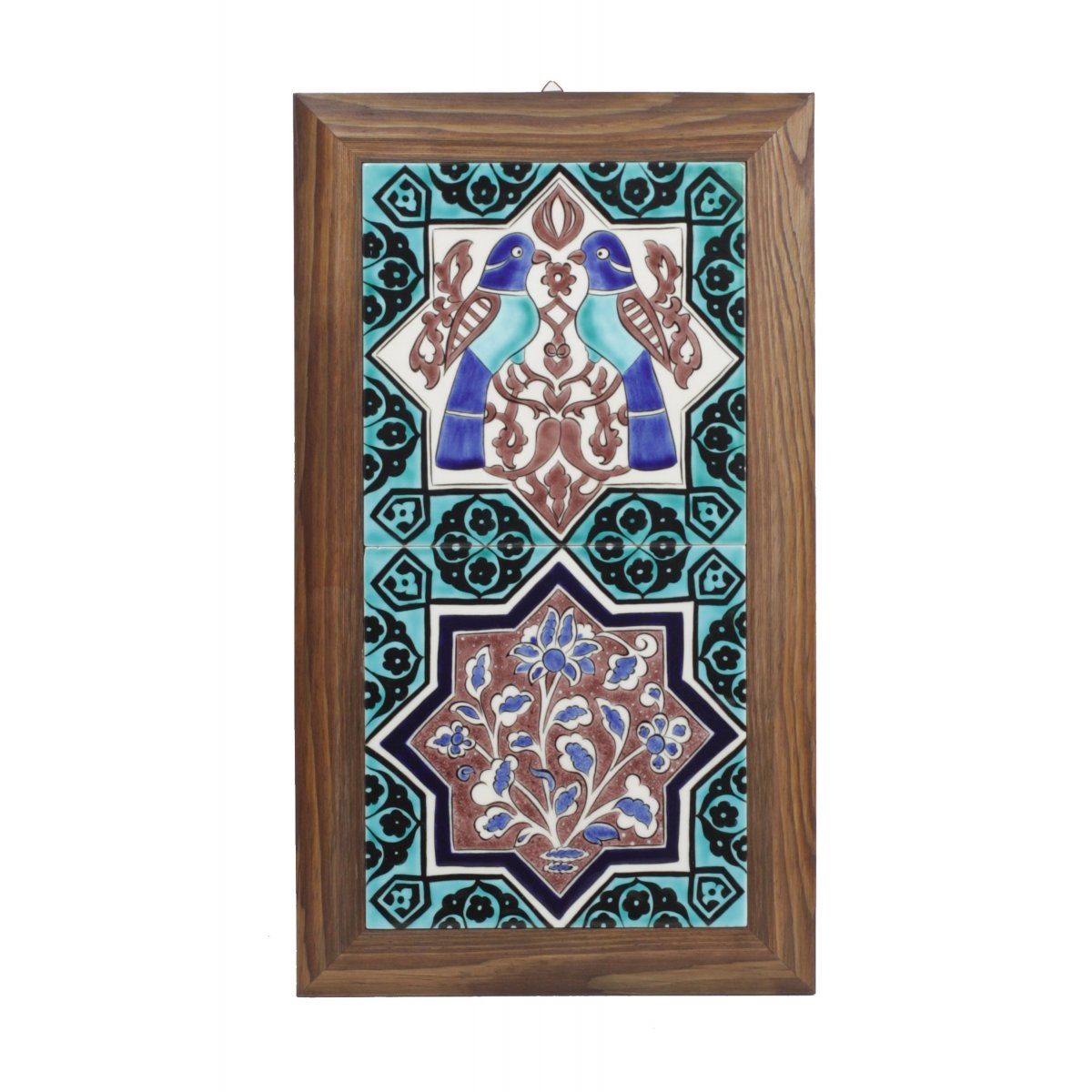 Selçuklu Yıldızı Ve Kuşu Dekorlu Çini Tablo Çerçeveli 28x48 Cm