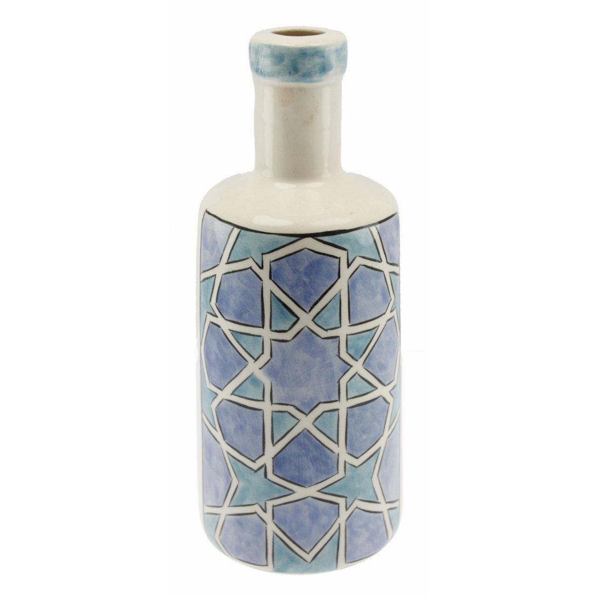 Mavi Zemin Selçuklu Yıldızı Dekorlu Seramik Zeytin Yağı Şişesi 500 Gr 9x20 Cm 