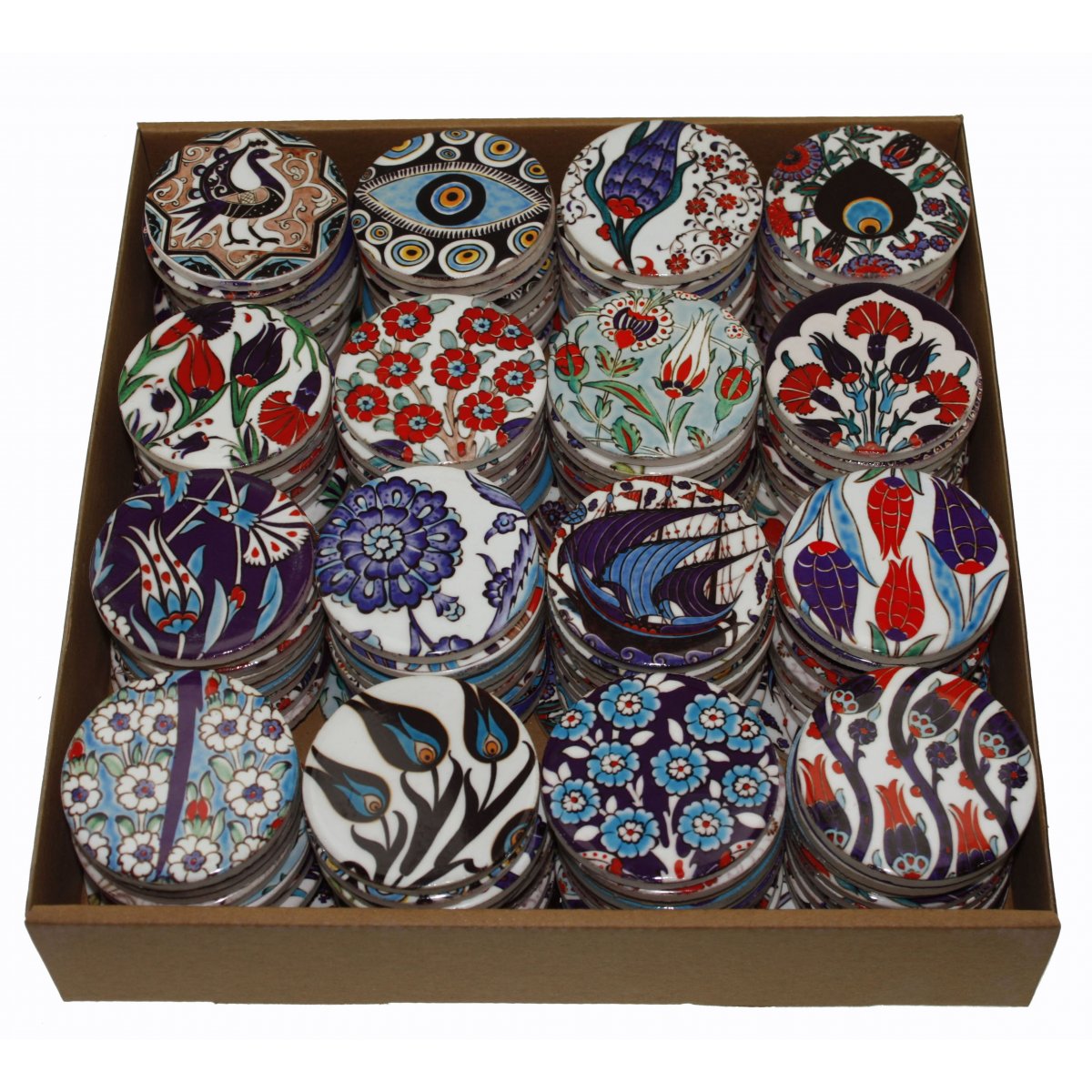 Geleneksel İznik Dekorlu Karma Seramik Baskı Magnet 6 Cm Kutu Ad.160