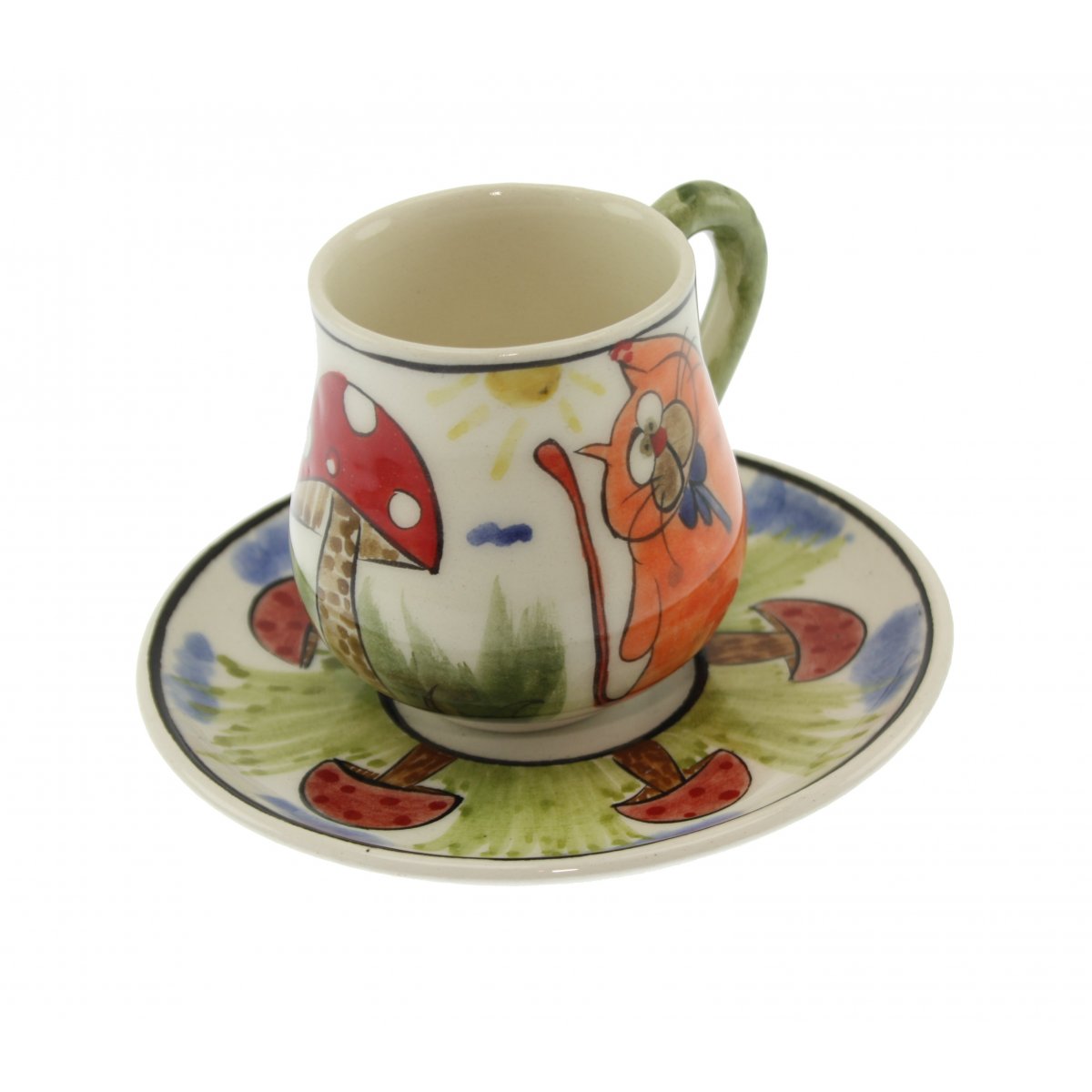 Sportmen Kedi Dekorlu Kişiye Özel Çini Kahve Fincanı 5x8 Cm 