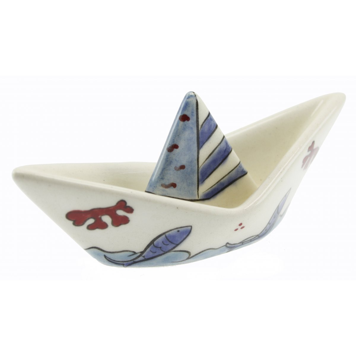 Balık Ve Dalga Dekorlu Seramik Gemi Biblo Kase 6x13 Cm