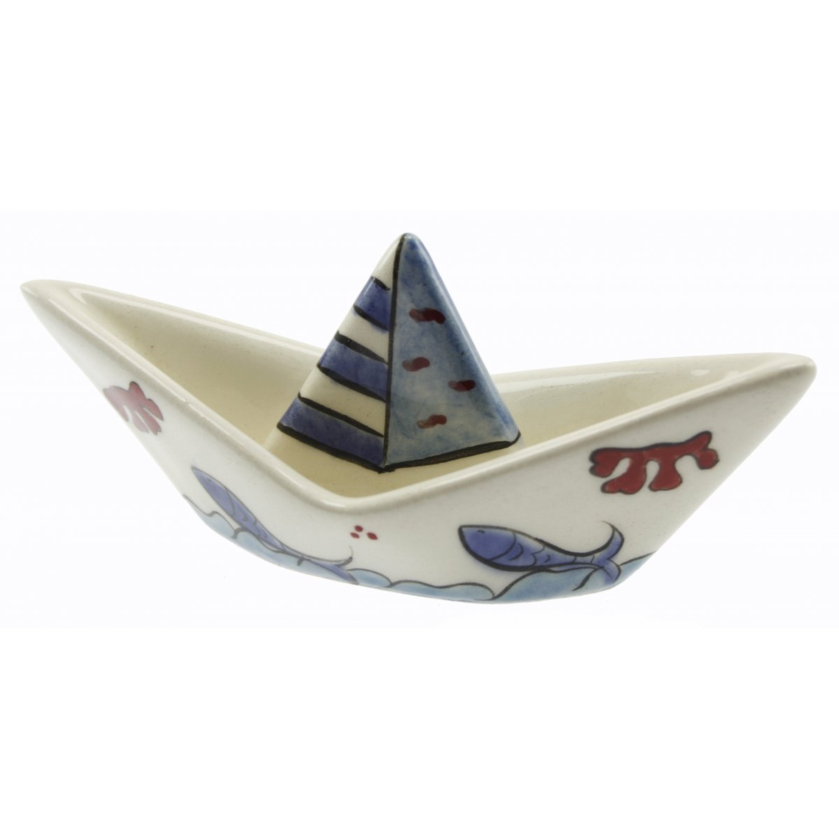 Balık Ve Dalga Dekorlu Seramik Gemi Biblo Kase 6x13 Cm