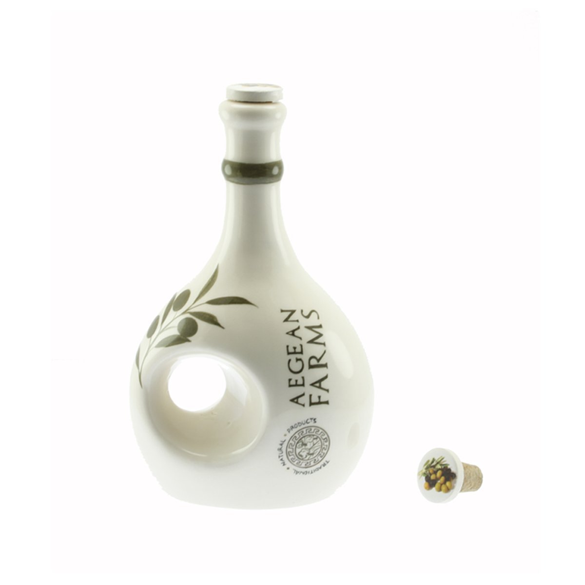 Kurumlara Ve Firmalara Tasarımlar Zeytin Dalı Dekorlu Seramik Zeytinyağı Şişesi Kulplu 500 Gr 9x20 Cm  