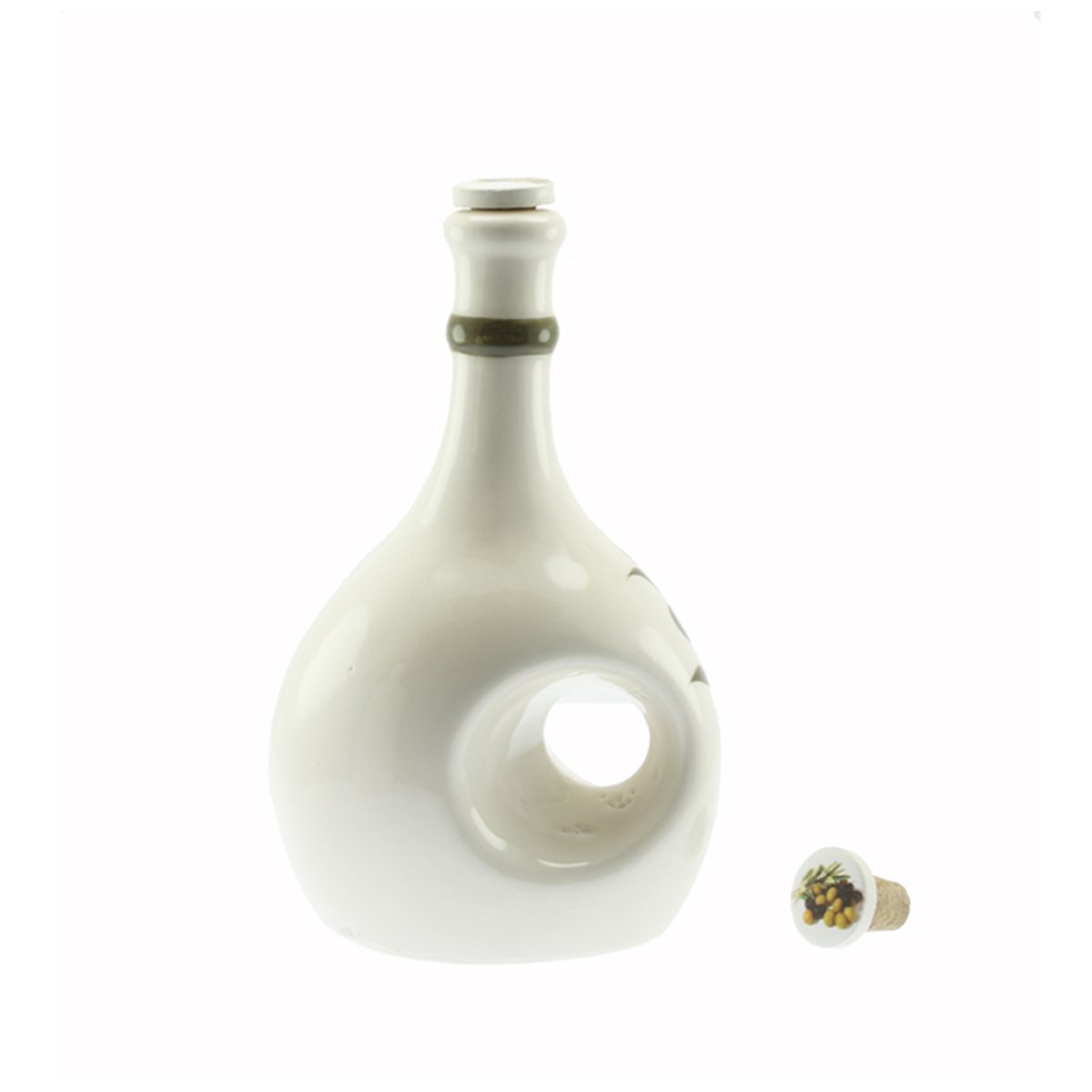 Kurumlara Ve Firmalara Tasarımlar Zeytin Dalı Dekorlu Seramik Zeytinyağı Şişesi Kulplu 500 Gr 9x20 Cm  