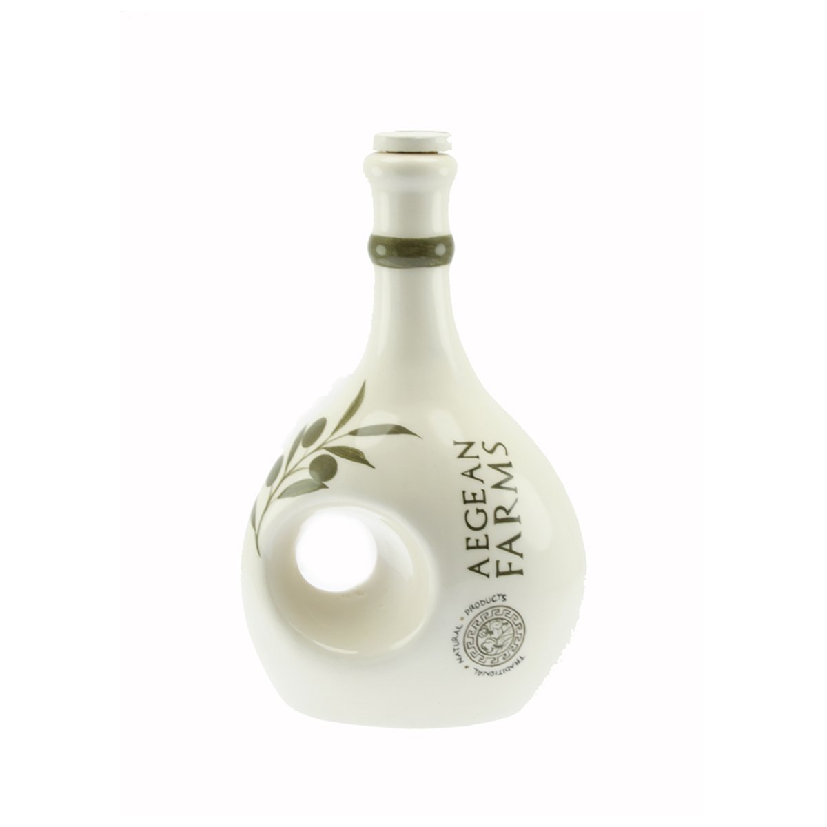 Kurumlara Ve Firmalara Tasarımlar Zeytin Dalı Dekorlu Seramik Zeytinyağı Şişesi Kulplu 500 Gr 9x20 Cm  