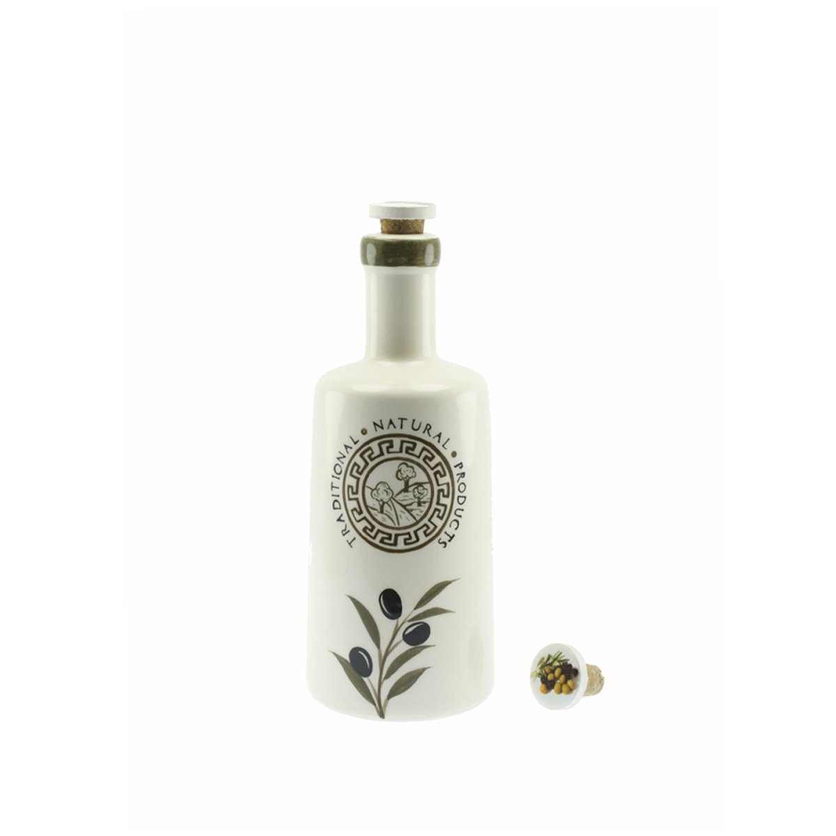 Kurumlara Ve Firmalara Tasarımlar Zeytin Dalı Dekorlu Seramik Zeytinyağı Şişesi 500 Gr 9x20 Cm 