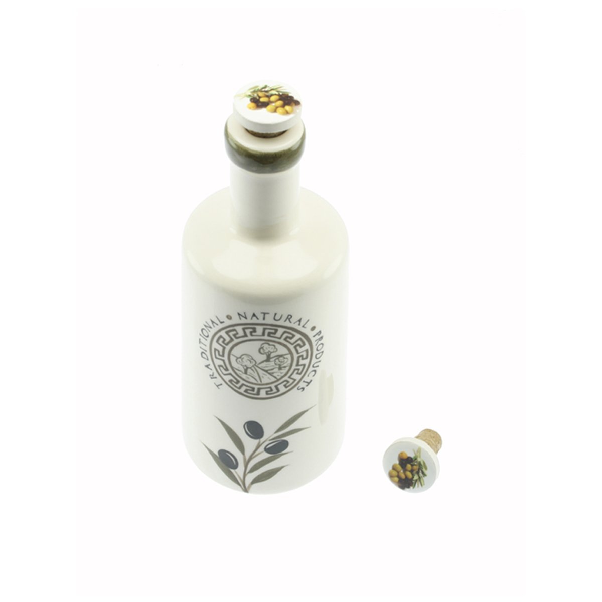 Kurumlara Ve Firmalara Tasarımlar Zeytin Dalı Dekorlu Seramik Zeytinyağı Şişesi 500 Gr 9x20 Cm 