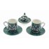 Yeşil Zemin Lale Dekorlu Ve Lokumluklu 2 Li Çini Kahve Fincan Seti 5x8 Cm