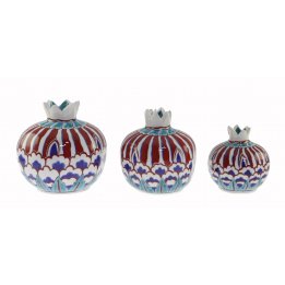 Hatayi Dekorlu Dekoratif Çini 3 Lü Nar Seti K.8 Cm O.10 Cm B.12 Cm 