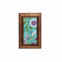 Turkuaz Zemin Gece Bahçesi Dekorlu Çini Tablo Çerçeveli 18x28 Cm