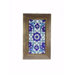 Mavi Beyaz Baba Nakkaş Dekorlu Dekoratif Çini Çerçeveli Tablo 18x28 Cm