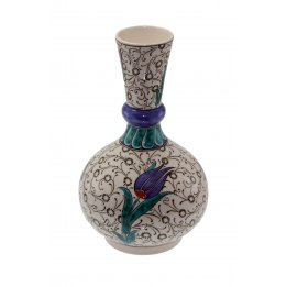 Haliç Zemin Lale Dekorlu Dekoratif Çini Gözyaşı Vazo 15x25 Cm 